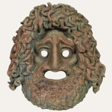 Χάλκινο αναθηματικό τραγικό προσωπείο. 4ος αι. π.Χ. Αρχαιολογικό Μουσείο Πειραιά.